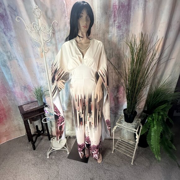 NWOT πShein Elegant Floral Print Cross Front V-Neckline Cloak Sleeves Jumpsuit - Picture 1 of 13